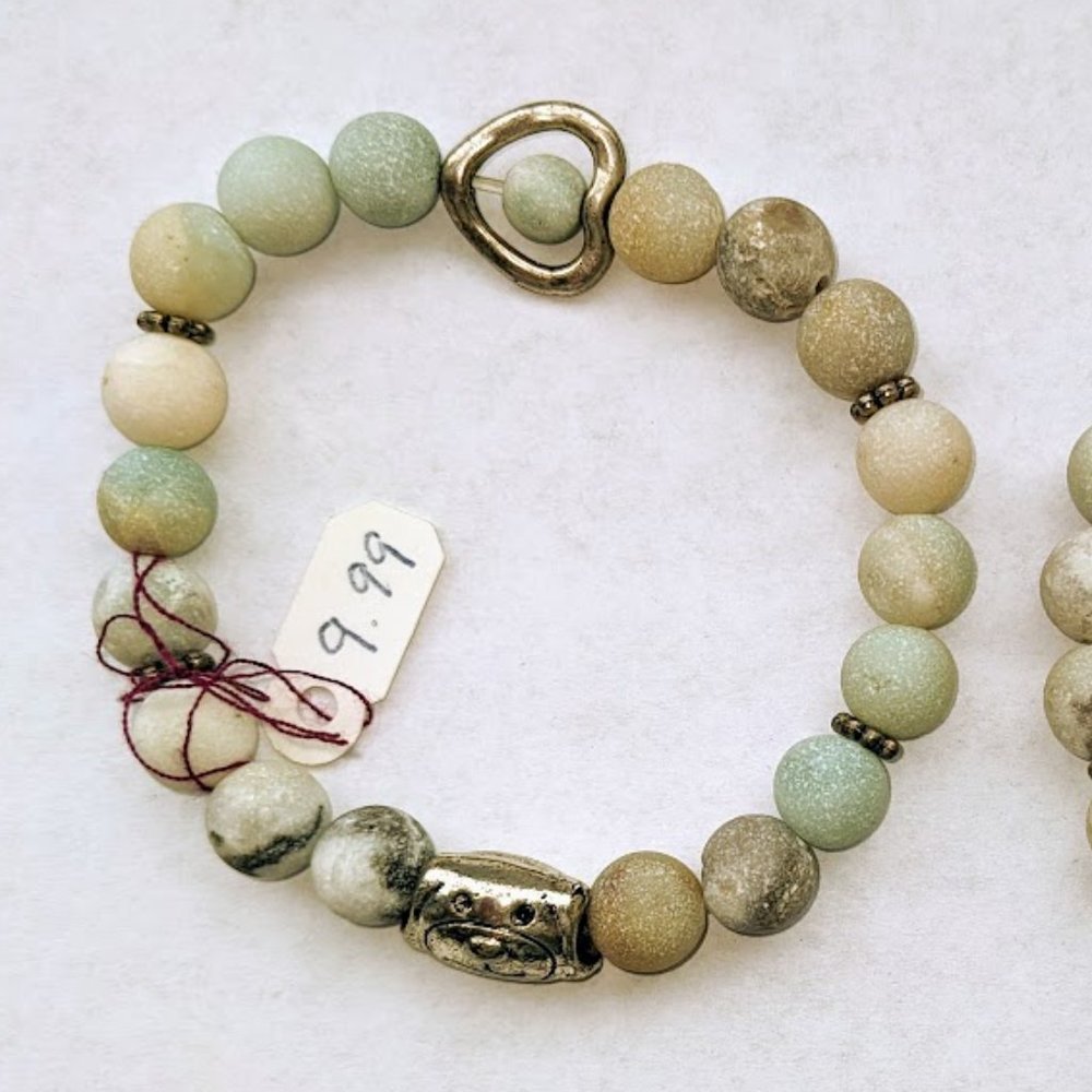 Handmade Dog Face w/Heart Charms Amazonite Beads Bracelet
